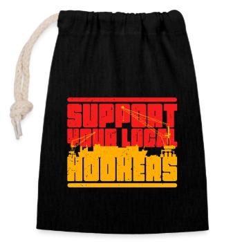 Docker - Closable cotton gift bag (14x20cm) - black - Front