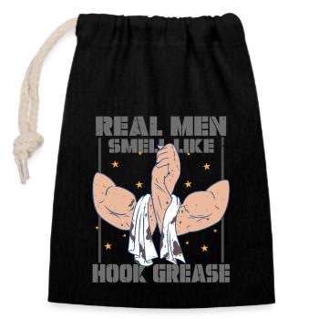 Docker Real Men Smell Like Hook Greash - Closable cotton gift bag (14x20cm) - black - Front