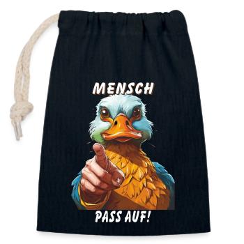 MENSCH PASS AUF! - Verschließbarer Geschenkbeutel aus Baumwolle (14x20cm) - Navy - Vorne