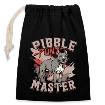 Pitbull Pitbulls Pibble Puns Master - Sac cadeau en coton avec cordon (14 x 20 cm) - noir - Devant