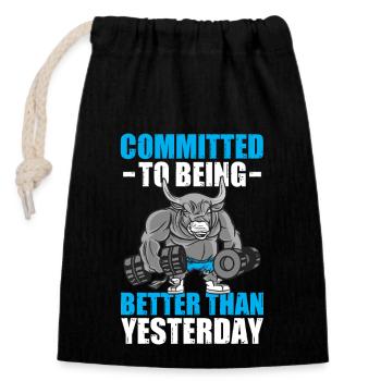 Committed Bodybuilding Bodybuilder Gym Weight Lifting - Closable cotton gift bag (14x20cm) - black - Front