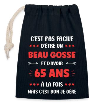 65 ANS - Sac cadeau en coton avec cordon (14 x 20 cm) - bleu marine - Devant