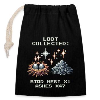 Ramonage butin Nid d’oiseau Cendre Pixel Art - Sac cadeau en coton avec cordon (14 x 20 cm) - noir - Devant