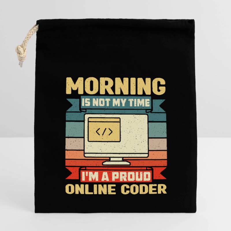Codeur en ligne Morning n’est pas mon programmeur de temps Sac cadeau en coton avec cordon (14 x 20 cm)