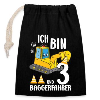 Geburtstag Bagger 3 Jahre Bagger Party Geschenk - Verschließbarer Geschenkbeutel aus Baumwolle (14x20cm) - Schwarz - Vorne