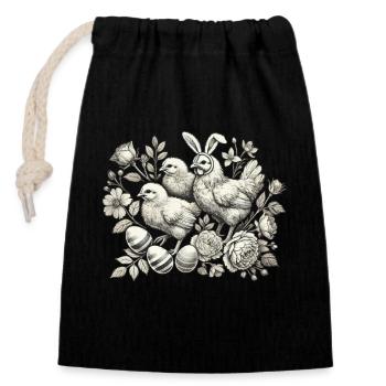 Poussin de Pâques Vintage Poulet Amoureux Rétro - Sac cadeau en coton avec cordon (14 x 20 cm) - noir - Devant