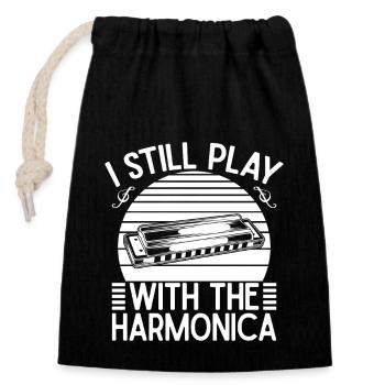 Harmonica Musican Still Play With The Harmonica - Closable cotton gift bag (14x20cm) - black - Front