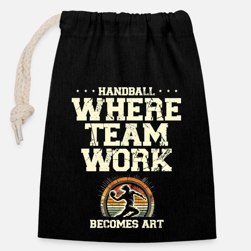 Handball, wo Teamwork zur Kunst wird Sportler - Verschließbarer Geschenkbeutel aus Baumwolle (14x20cm) - Schwarz