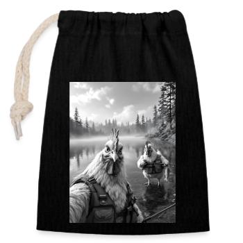 Pêche Poulet Coq Selfie - Sac cadeau en coton avec cordon (14 x 20 cm) - noir - Devant