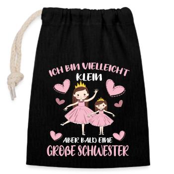 Vielleicht klein aber bald Große Schwester - Verschließbarer Geschenkbeutel aus Baumwolle (14x20cm) - Schwarz - Vorne