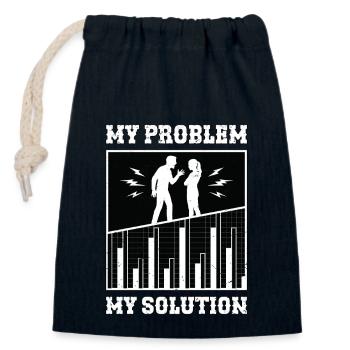 Statisticien Mon problème Ma solution Pictogramme Papa - Sac cadeau en coton avec cordon (14 x 20 cm) - bleu marine - Devant