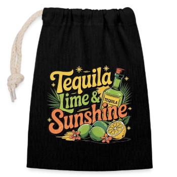 Tequila, Limette & Sonne - Verschließbarer Geschenkbeutel aus Baumwolle (14x20cm) - Schwarz - Vorne