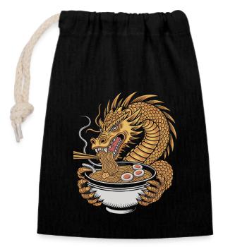 Drachen und Ramen: Eine Harmonische Fusion der - Verschließbarer Geschenkbeutel aus Baumwolle (14x20cm) - Schwarz - Vorne