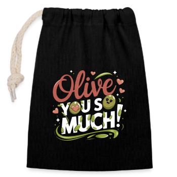 Olive You So Much Funny Graphic With Heartfelt - Closable cotton gift bag (14x20cm) - black - Front