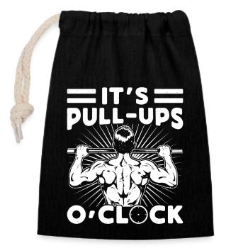 Accros de la salle de sport C’est Pull-Ups O ́Clock Calisthenics - Sac cadeau en coton avec cordon (14 x 20 cm) - noir - Devant