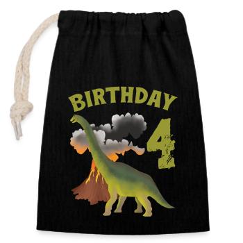 4 Jahre alter Geburtstag Junge Dino Volcano - 4. - Verschließbarer Geschenkbeutel aus Baumwolle (14x20cm) - Schwarz - Vorne