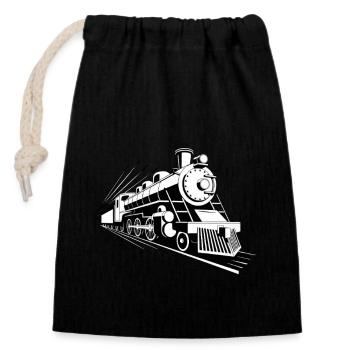 Train - Closable cotton gift bag (14x20cm) - black - Front