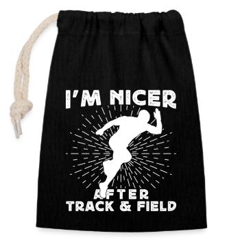 Track Athletics I´m Nicer After Track & Field - Verschließbarer Geschenkbeutel aus Baumwolle (14x20cm) - Schwarz - Vorne