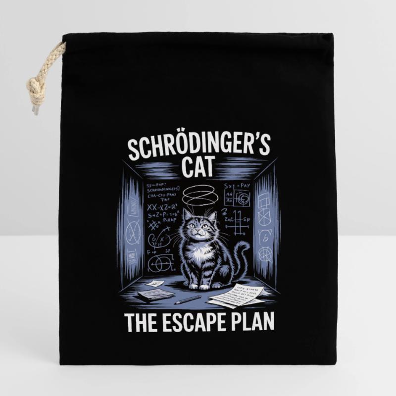 Le chat de Schrödinger – Plan d’évasion Sac cadeau en coton avec cordon (14 x 20 cm)