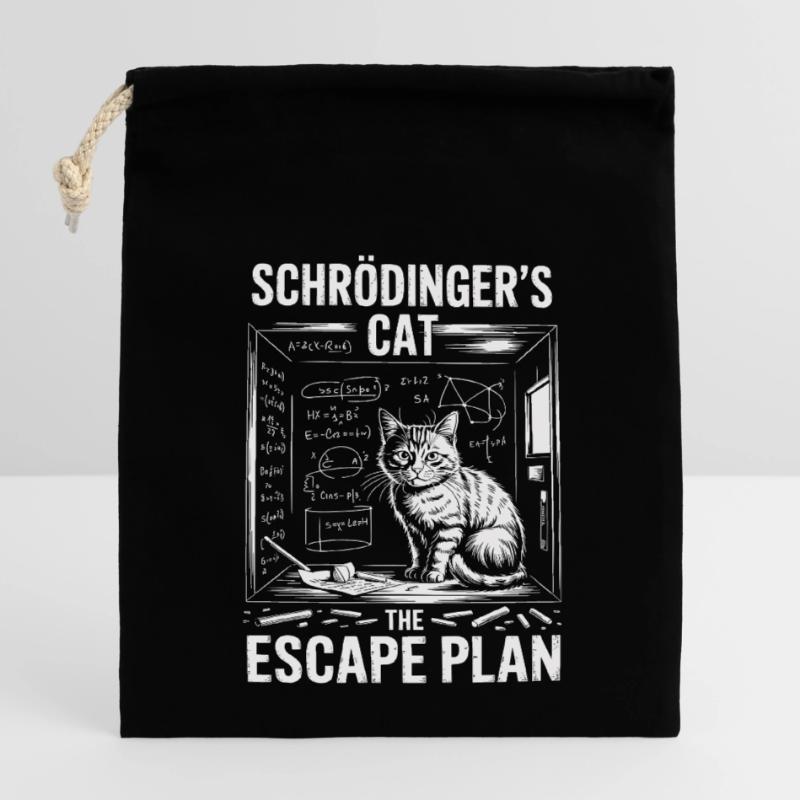 Le chat de Schrödinger – Plan d’évasion Sac cadeau en coton avec cordon (14 x 20 cm)