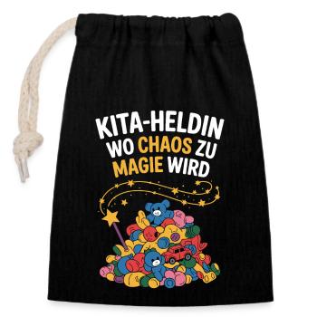 Héroïne de la garderie : où le chaos devient magique : enseignante de maternelle - Sac cadeau en coton avec cordon (14 x 20 cm) - noir - Devant