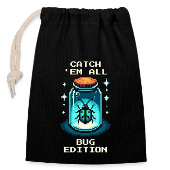 Insekten Sammeln Jagd Retro Pixel Art Gaming - Verschließbarer Geschenkbeutel aus Baumwolle (14x20cm) - Schwarz - Vorne