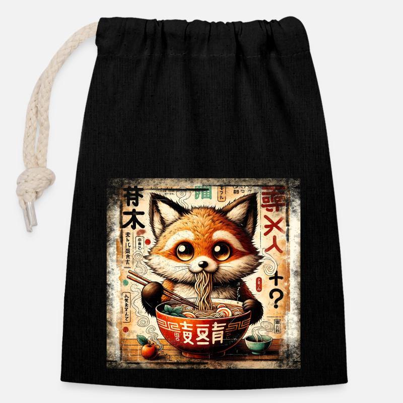 Ramen Fox Grunge Poster Style - Closable cotton gift bag (14x20cm) - black
