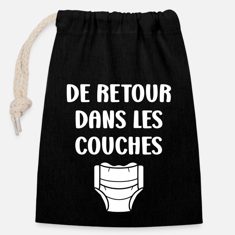 Couches - Sac cadeau en coton avec cordon (14 x 20 cm) - noir