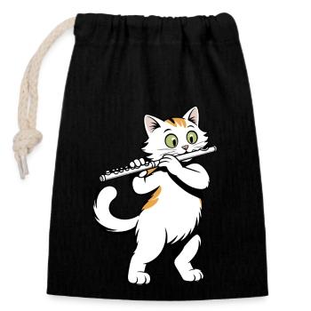 Le chat joue de la flûte - Sac cadeau en coton avec cordon (14 x 20 cm) - noir - Devant