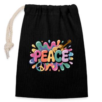 PEACE – Psychédélique - Sac cadeau en coton avec cordon (14 x 20 cm) - noir - Devant