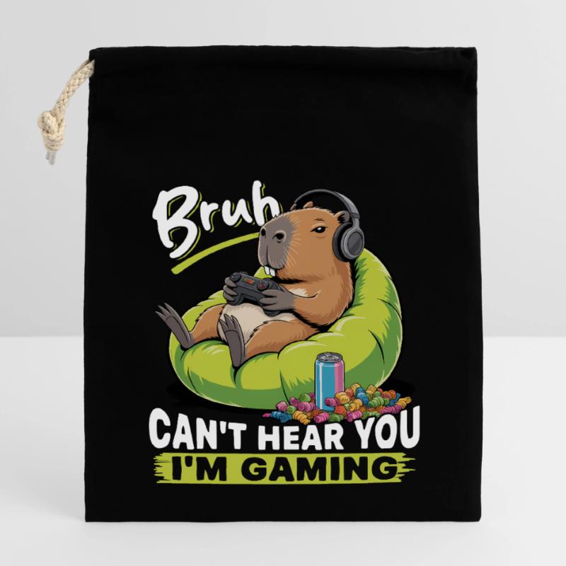 Capybara Gamer Gaming Sac cadeau en coton avec cordon (14 x 20 cm)