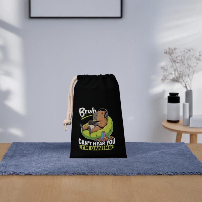 Capybara Gamer Gaming Sac cadeau en coton avec cordon (14 x 20 cm)
