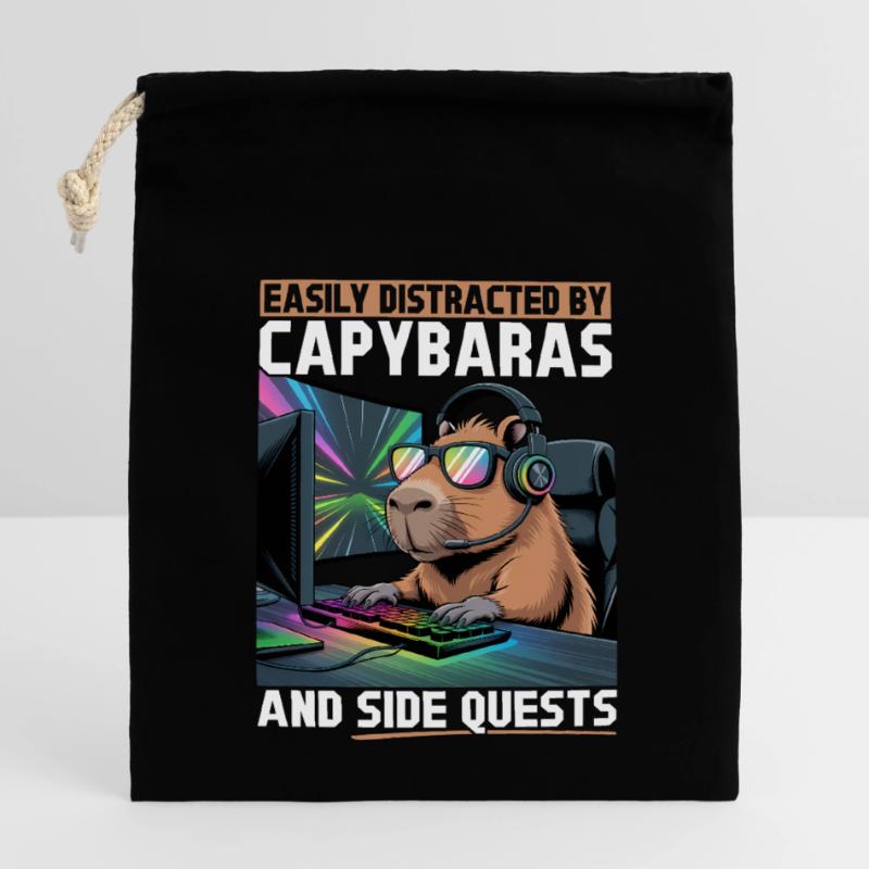 Capybara PC Gamer Gaming Sac cadeau en coton avec cordon (14 x 20 cm)