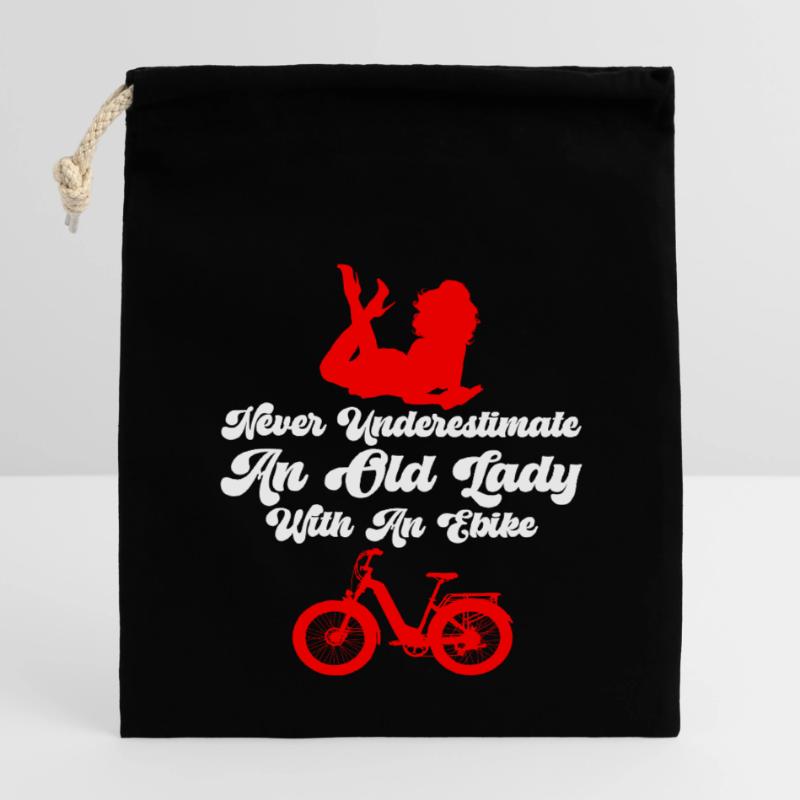 E-Biker NEVER UNDERESTIMATE AN OLD LADY Lustiges Verschließbarer Geschenkbeutel aus Baumwolle (14x20cm)