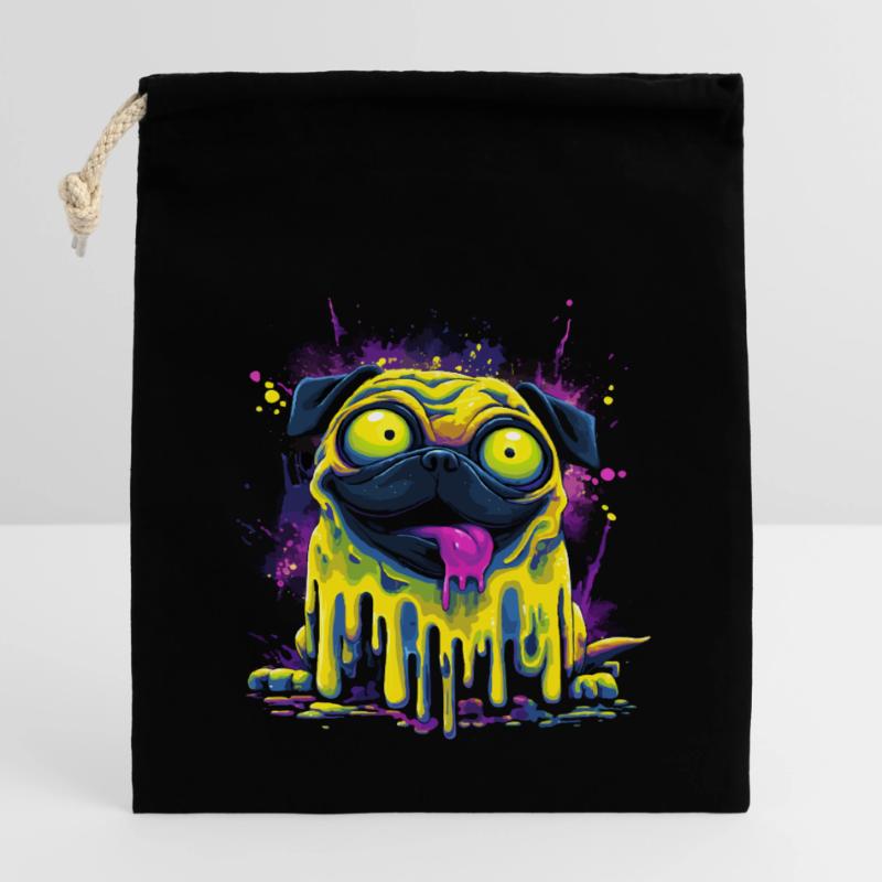 Trippy Psychedelic Pug Colorful Graffiti Style Closable cotton gift bag (14x20cm)