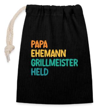 Papa Ehemann Grillmeister Held - Verschließbarer Geschenkbeutel aus Baumwolle (14x20cm) - Schwarz - Vorne