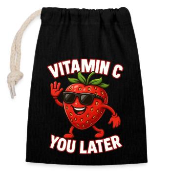 Strawberry Vitamin C Fruit Funny - Closable cotton gift bag (14x20cm) - black - Front