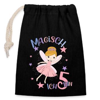 Birthday Shirt 5 Years Girl 5th Birthday Fairy - Closable cotton gift bag (14x20cm) - black - Front