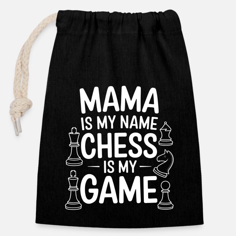 Stolze Schach Mama Design - Verschließbarer Geschenkbeutel aus Baumwolle (14x20cm) - Schwarz