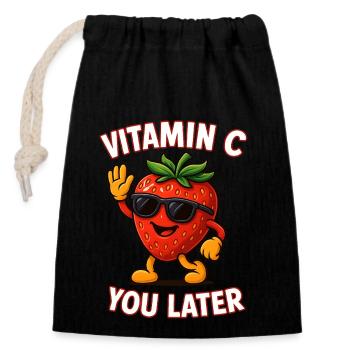 Funny Strawberry Vitamin C Fruit Fruits - Closable cotton gift bag (14x20cm) - black - Front