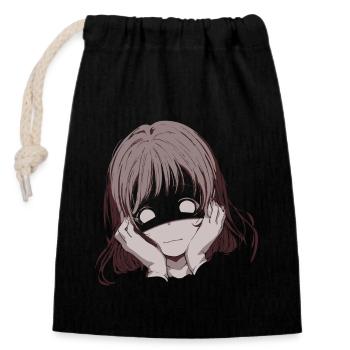 Dark Anime Yandere – Creepy Cute Girl Design - Closable cotton gift bag (14x20cm) - black - Front