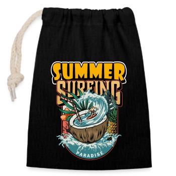 Summer Surfing Paradise - Verschließbarer Geschenkbeutel aus Baumwolle (14x20cm) - Schwarz - Vorne