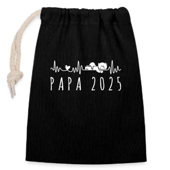 Papa 2025 Bébé Battement de cœur Grossesse Partager - Sac cadeau en coton avec cordon (14 x 20 cm) - noir - Devant