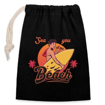 Sea You à la plage rétro - Sac cadeau en coton avec cordon (14 x 20 cm) - noir - Devant