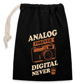 Retro Camera Club Analog Photography Film Roll - Closable cotton gift bag (14x20cm) - black - Front
