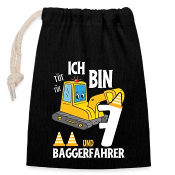 Geburtstag Bagger 7 Jahre Bagger Party Geschenk - Verschließbarer Geschenkbeutel aus Baumwolle (14x20cm) - Schwarz - Vorne