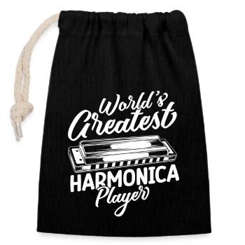 Harmonica Musican World ́s Createst Player - Closable cotton gift bag (14x20cm) - black - Front
