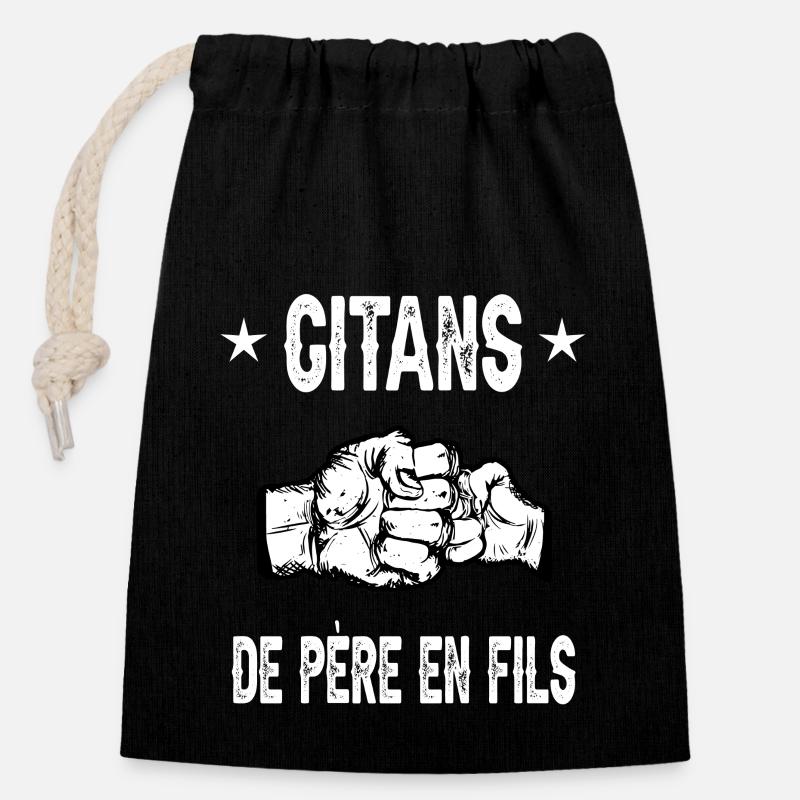 père et fils papa gitan - Sac cadeau en coton avec cordon (14 x 20 cm) - noir