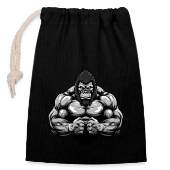 Gymnase d’entraînement Gorilla Muscles - Sac cadeau en coton avec cordon (14 x 20 cm) - noir - Devant