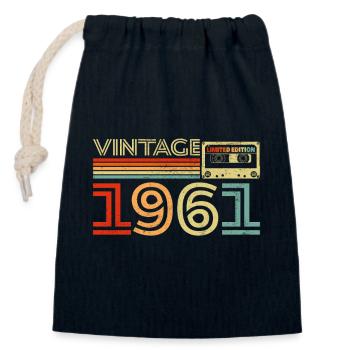 1961 Vintage Retro Birthday Gift - Closable cotton gift bag (14x20cm) - navy - Front